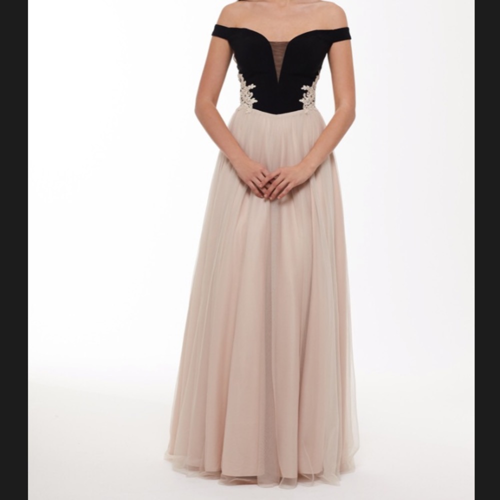 Black and cream colored Prom Dress